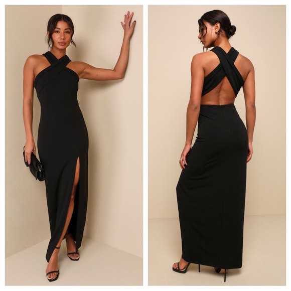 Lulus Head to Cocktail Hour Black Halter Neck Maxi Dress - Picture 1 of 6